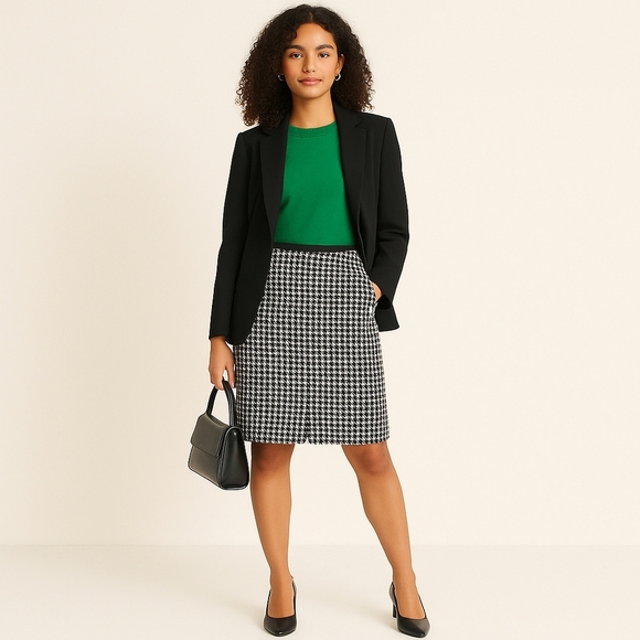 Tory Burch Gray Houndstooth Wool-Blend Skirt – Size 10 (EUC) - Picture 1 of 6